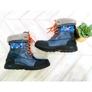UGG Butte II Boots Pure Wool Lined Waterproof Blue Orange Youth Girls SZ 6